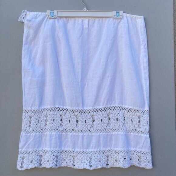 DKNY White Linen Skirt w/Cochet Panels & Drawstring Waist Size 14 - Picture 1 of 11